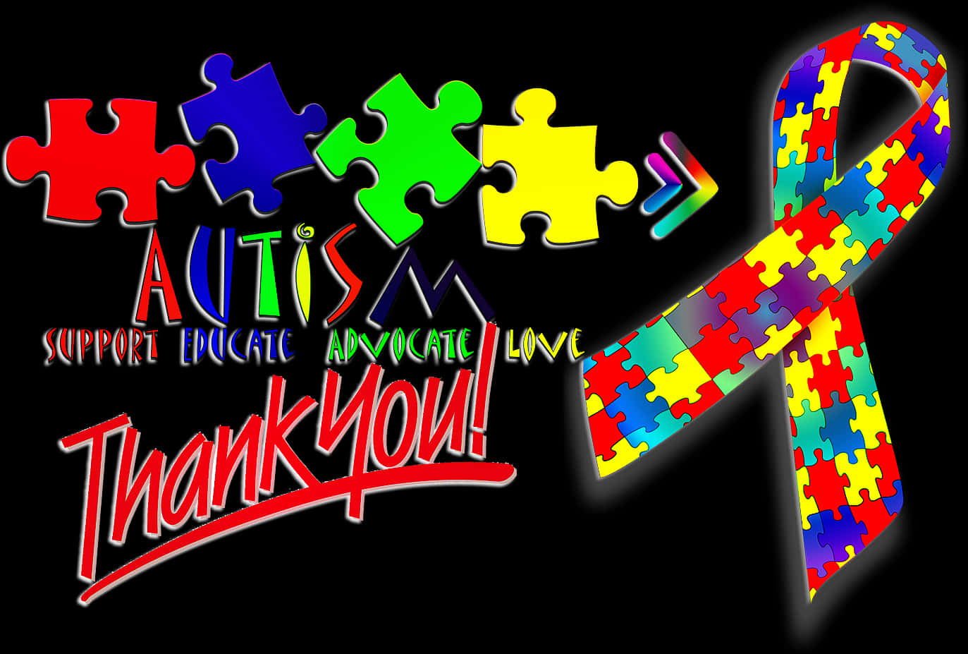 A Colorful Puzzle Pieces And A Ribbon