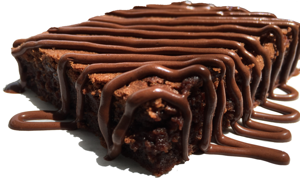 A Brownie With Chocolate Drizzled On Top