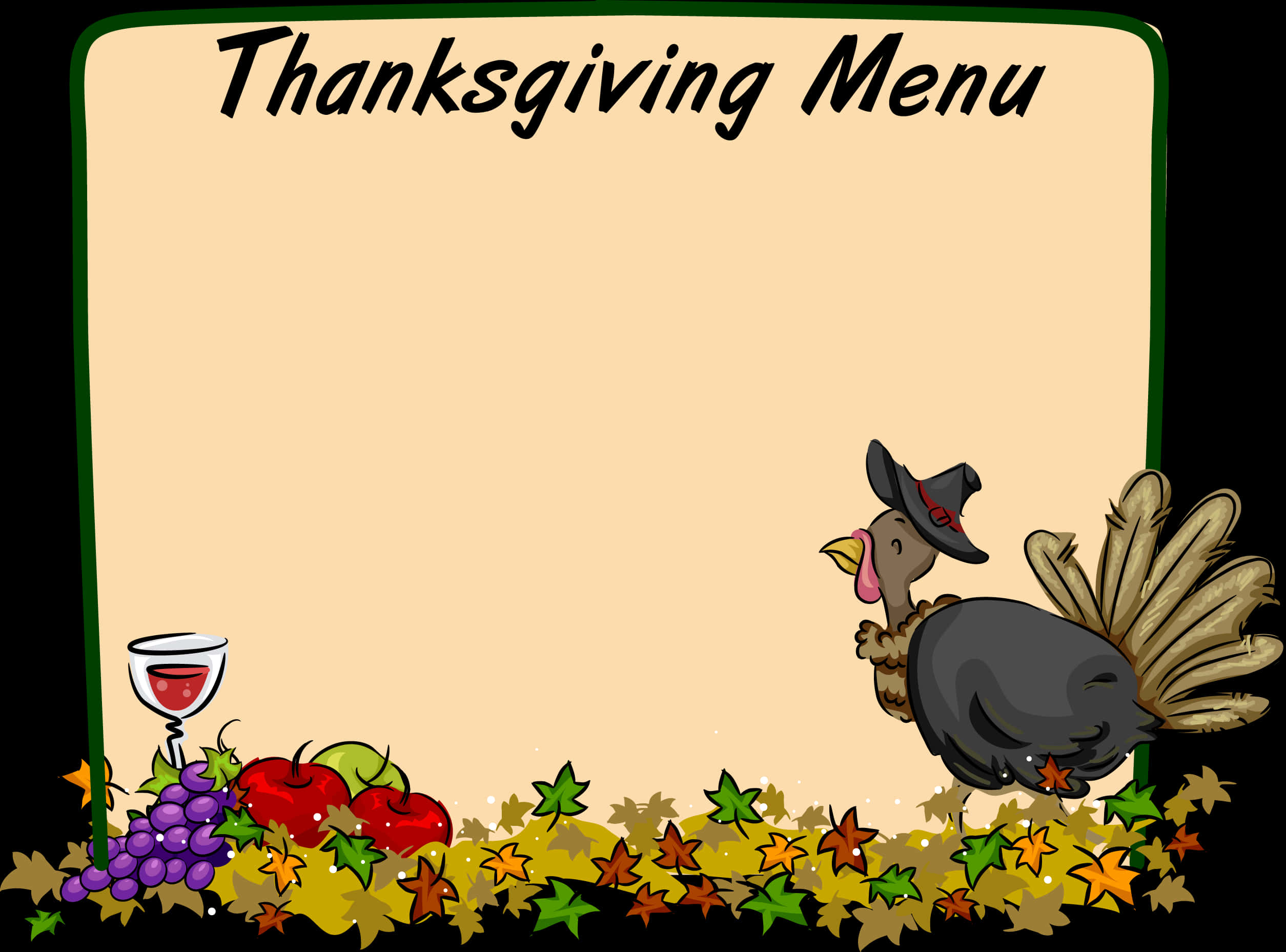 A Thanksgiving Menu With A Turkey And Fruit