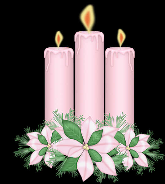 A Group Of Pink Candles With Pink Flowers