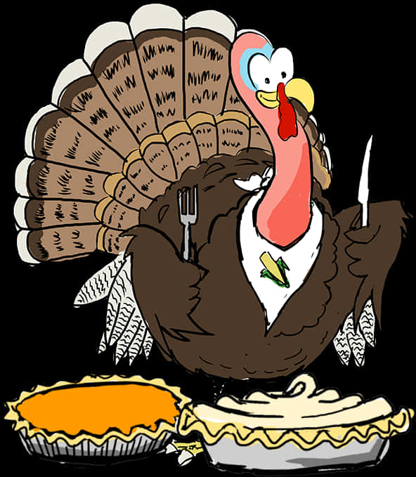 A Cartoon Turkey Holding A Fork And Knife