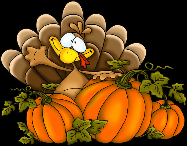 A Cartoon Turkey Sitting On Pumpkins