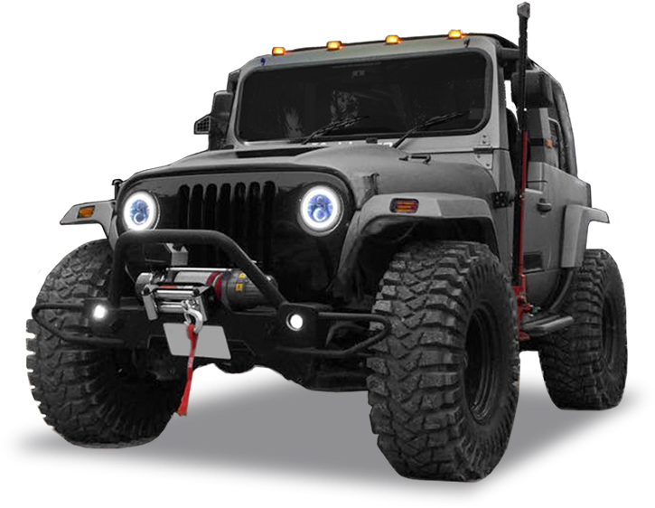 A Black Jeep With Lights On
