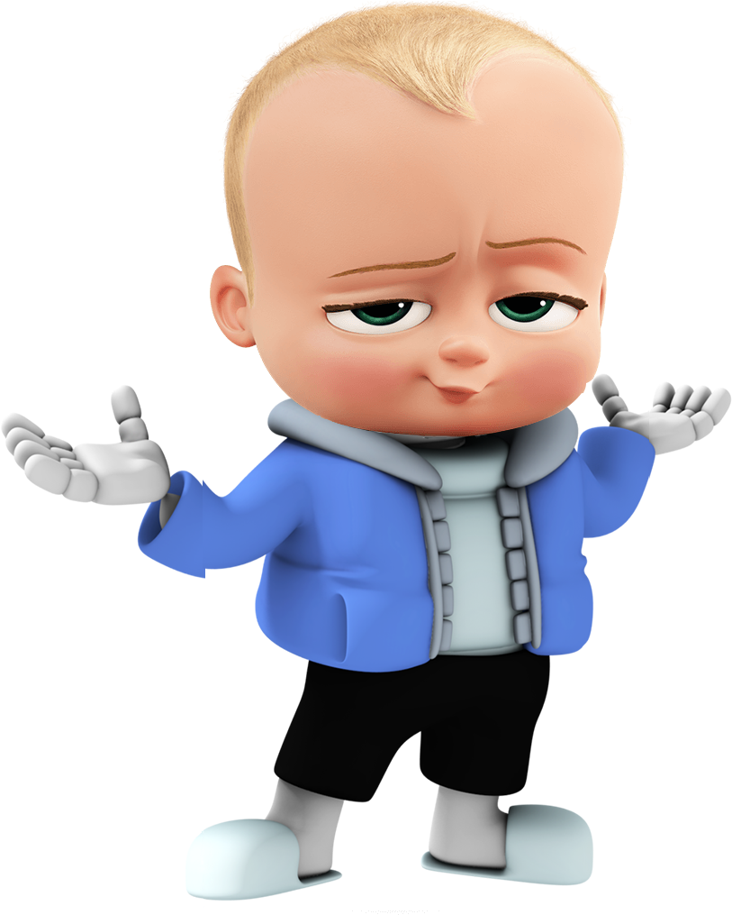 A Cartoon Baby With A Blue Jacket And Black Pants