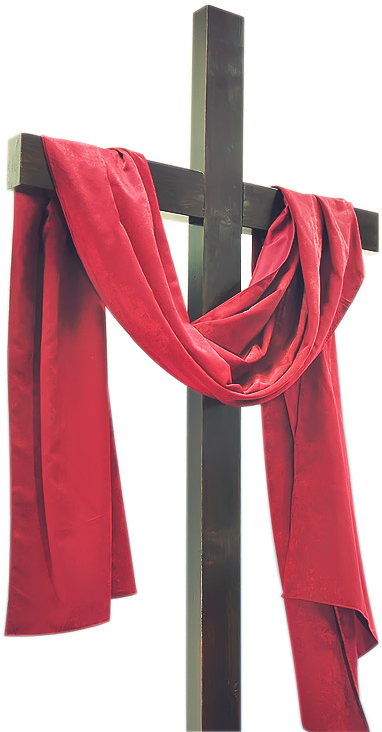A Red Cloth Draped Over A Wooden Cross