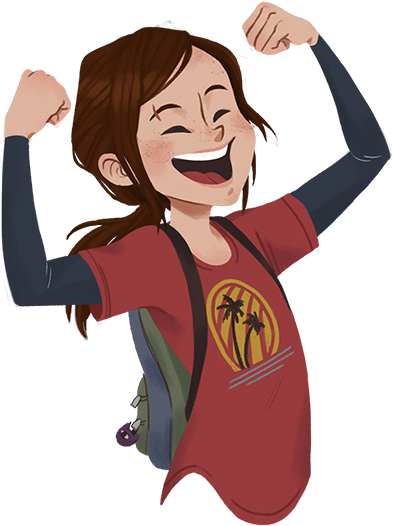 A Cartoon Of A Girl With Her Arms Up