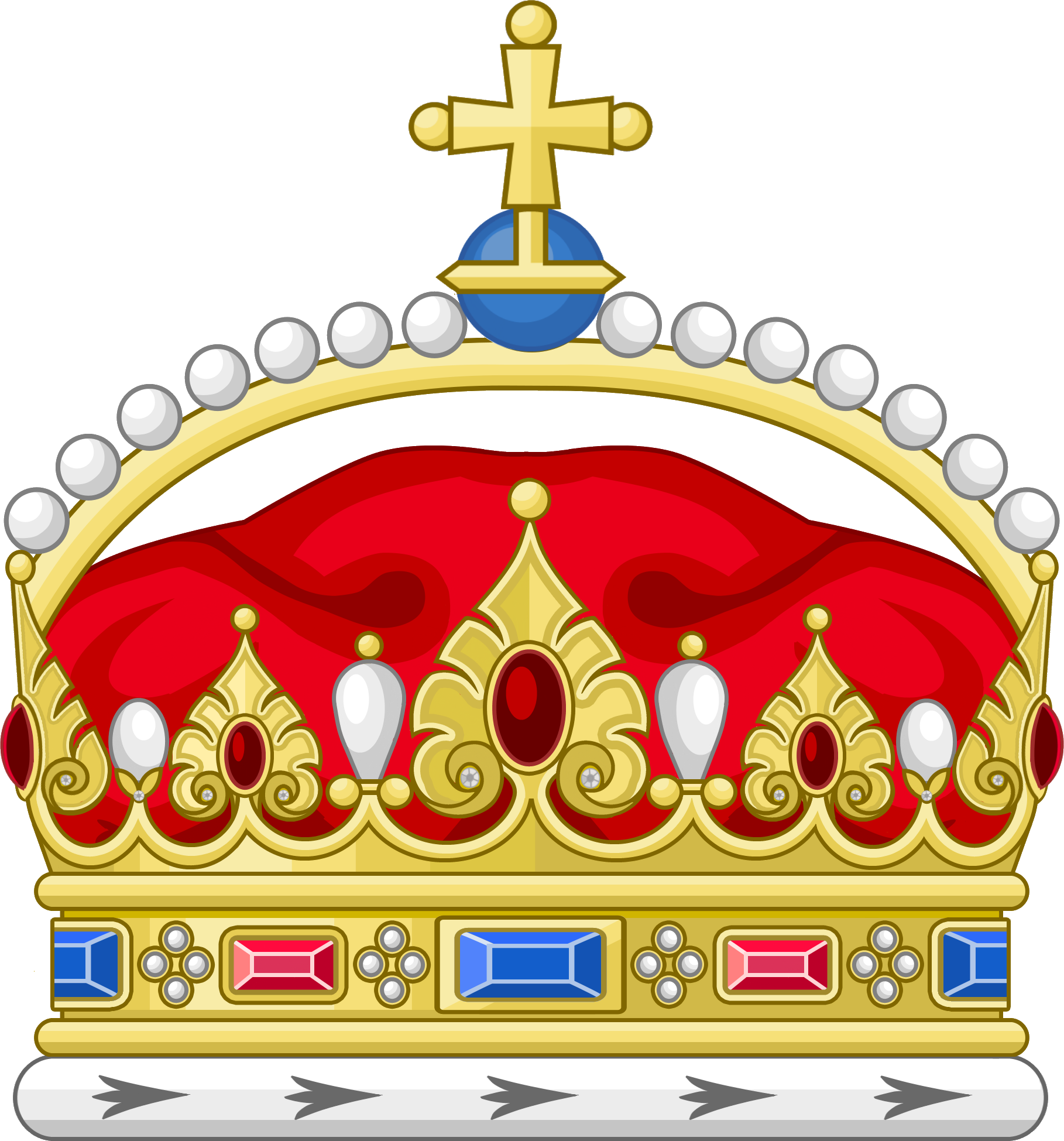 A Gold Crown With Red Cushion And Gemstones