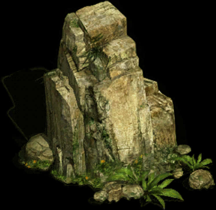 A Rock Structure With Plants