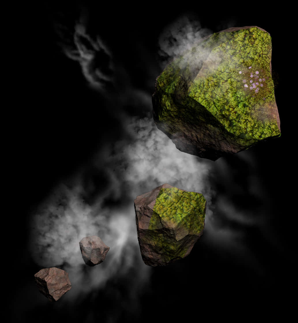 A Group Of Rocks With Smoke
