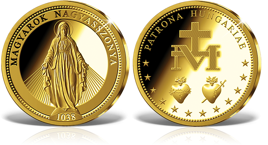 A Gold Coin With A Picture Of A Woman And A Cross