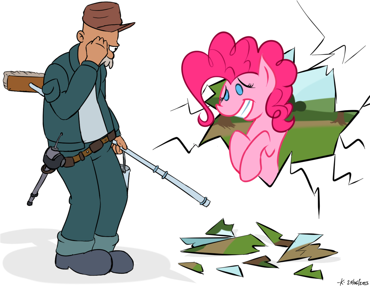A Cartoon Of A Man Looking At A Pink Pony