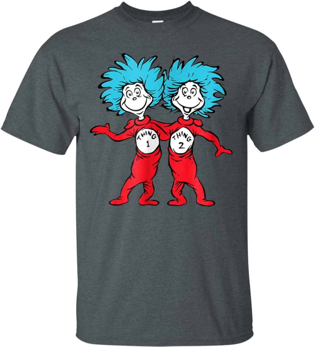 A Grey T-shirt With Two Blue And Red Characters