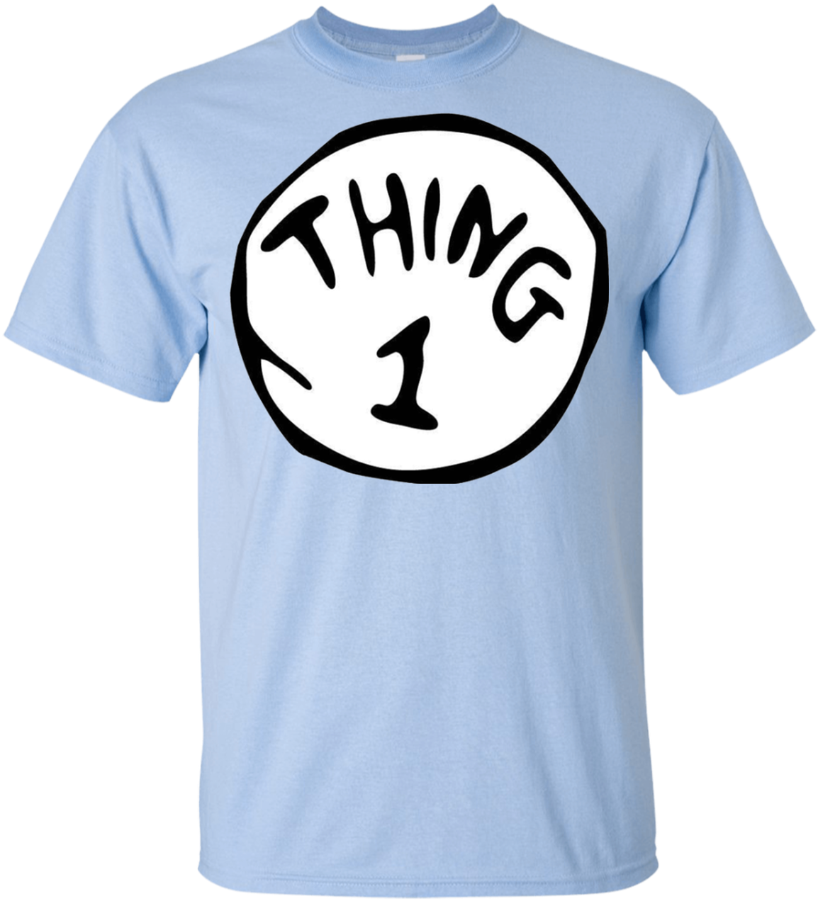 A Blue T-shirt With A White Circle With Black Text