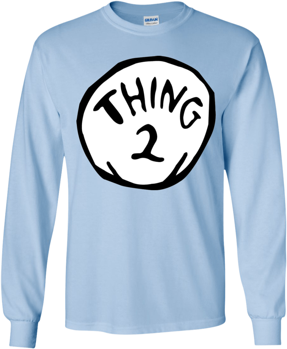 A Long Sleeved Light Blue Shirt With A White Circle With Black Text
