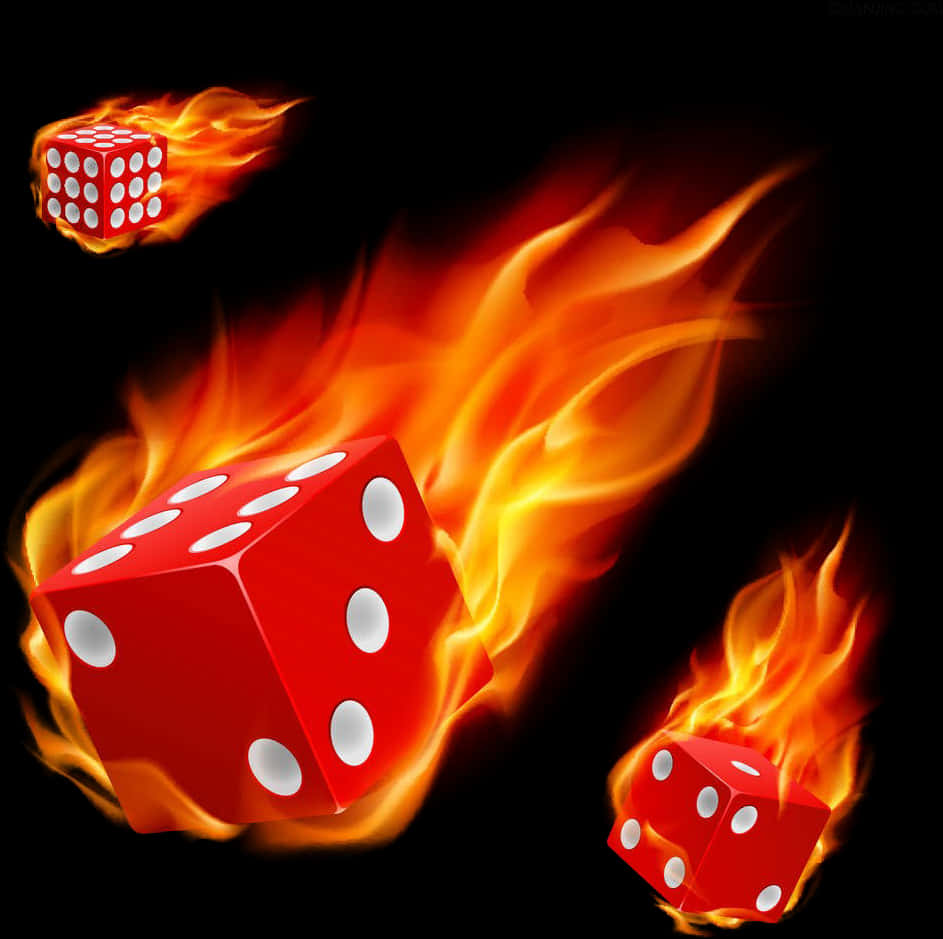 Three Red Dice On Fire