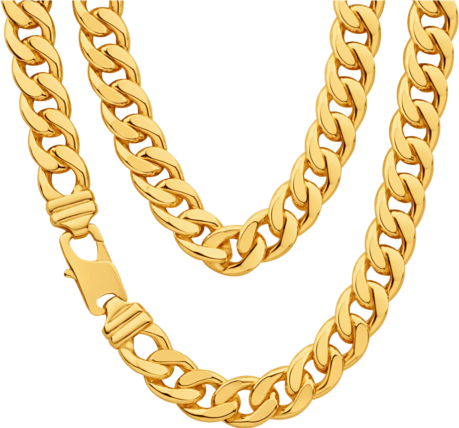 A Gold Chain Necklace With A Black Background