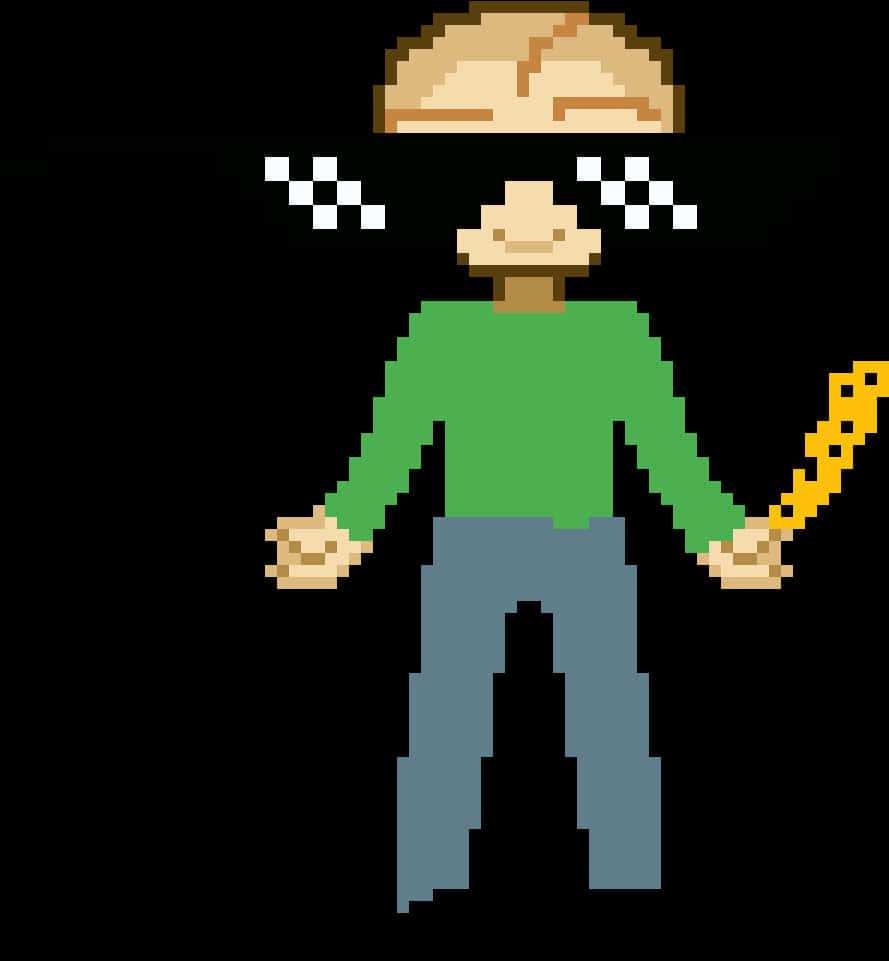 A Pixelated Cartoon Of A Man Holding A Sword