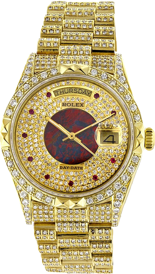 A Gold Watch With Diamonds And Red Face