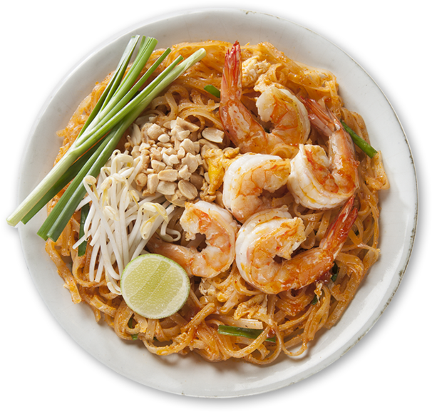 A Plate Of Noodles With Shrimp And Vegetables