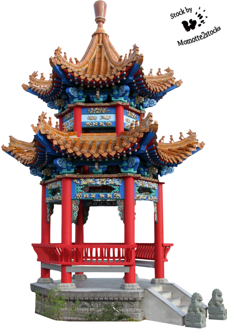 A Colorful Pagoda With Red Pillars