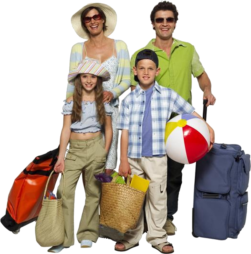 A Family With Luggage And Bags