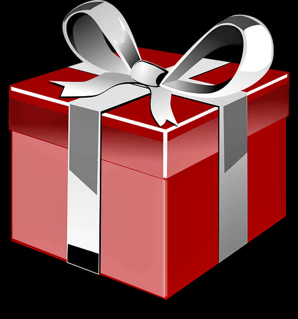Red Gift Present With Silver Ribbon
