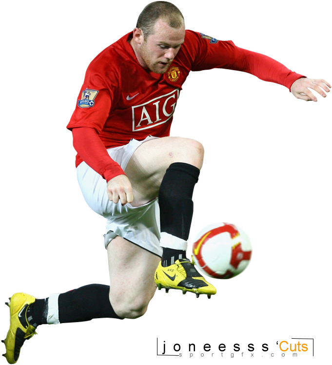 A Man In A Red Shirt Kicking A Football Ball