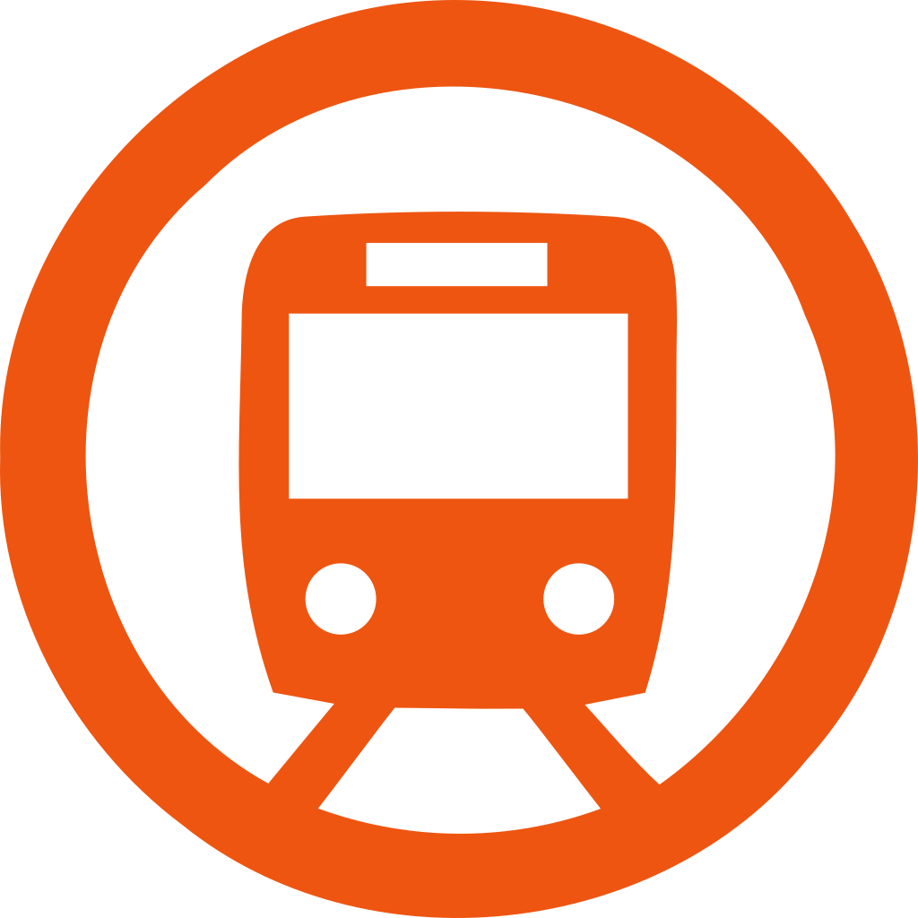A Orange And White Circle With A Train In It
