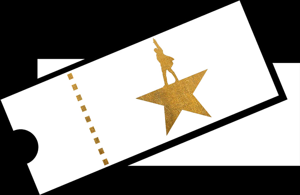 A White And Gold Ticket With A Star And A Man On It