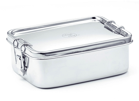 A Silver Rectangular Container With Two Handles