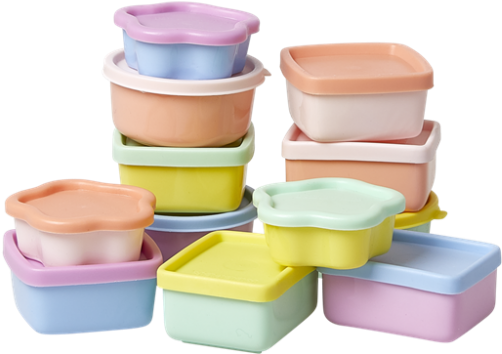 A Stack Of Colorful Plastic Containers