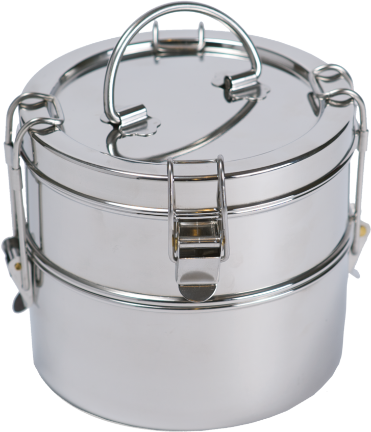 A Silver Food Container With A Handle