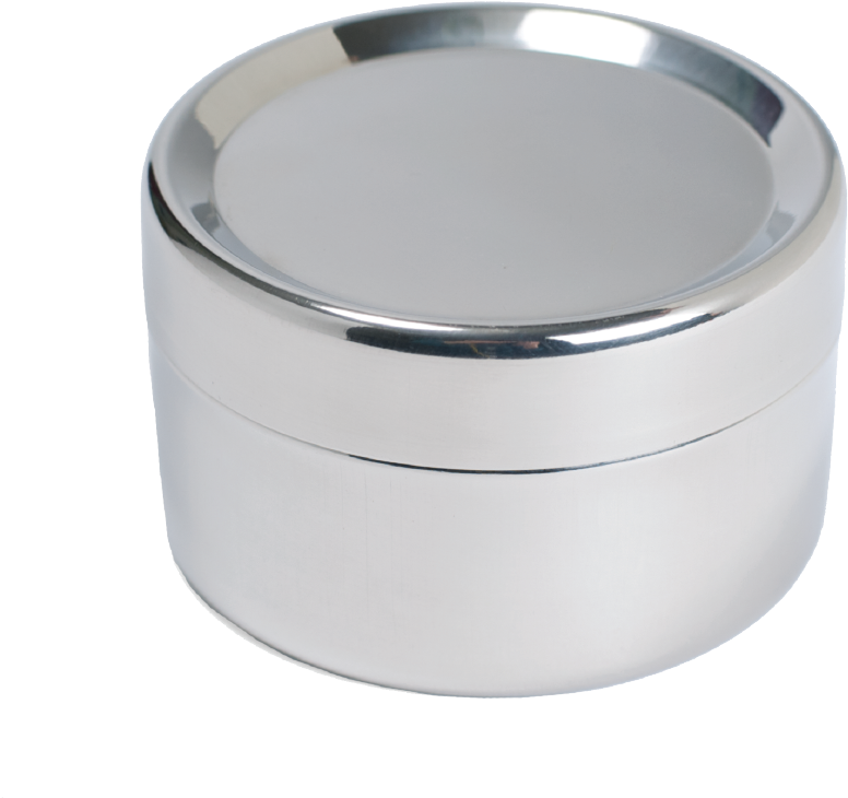 A Round Silver Container With A Lid