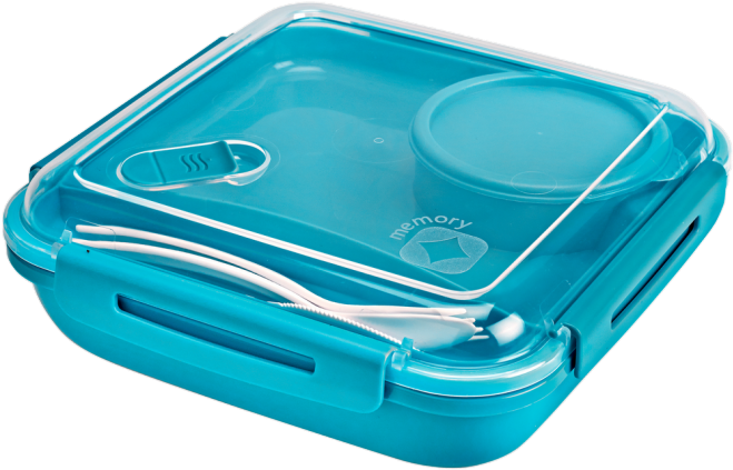 A Blue Lunch Box With A Lid And A White Tweezers