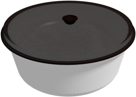 A White And Black Bowl With A Black Lid