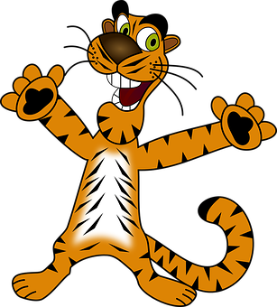 A Cartoon Tiger With Arms Up