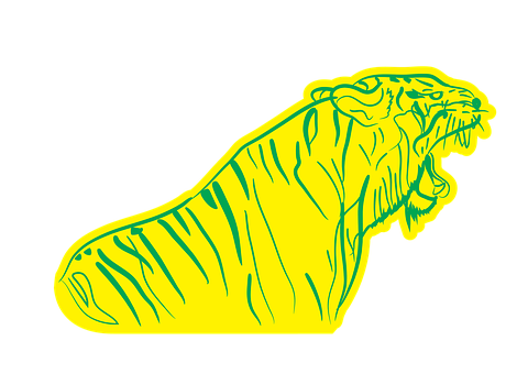 A Yellow Tiger With Green Stripes