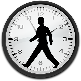 A Clock With A Silhouette Of A Man Walking
