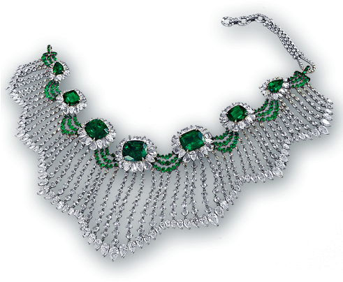 A Necklace With Diamonds And Emeralds