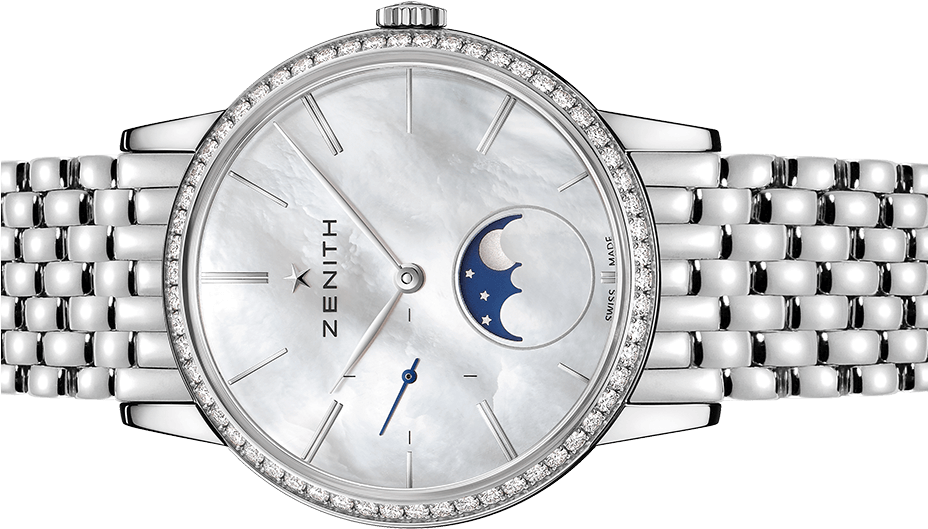 A Silver Watch With Diamonds And A Moon