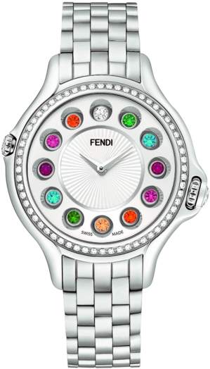 A Silver Watch With Colorful Stones