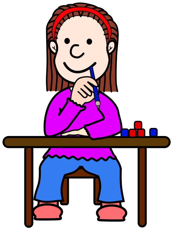 A Cartoon Of A Girl Sitting At A Desk With A Pencil