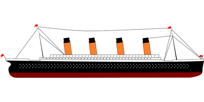 A Black And White Line With Orange Objects With RMS Queen Mary In The Background