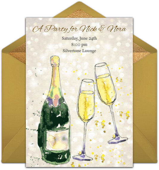 A Invitation With Champagne And Glasses