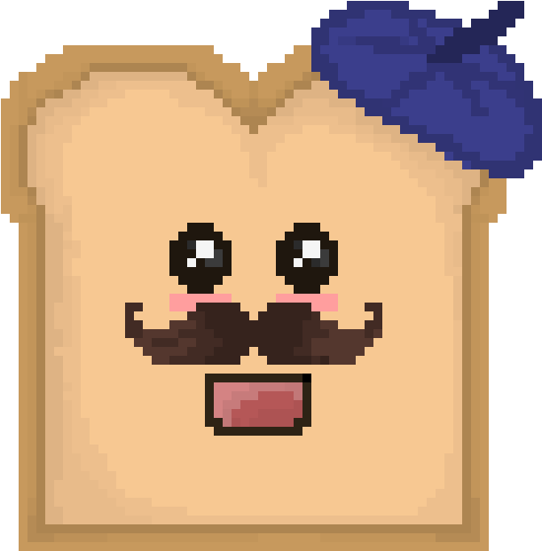 A Cartoon Of A Slice Of Bread With A Mustache And A Blue Hat