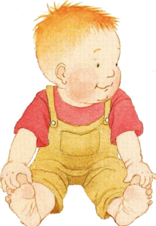 A Baby In Overalls Sitting