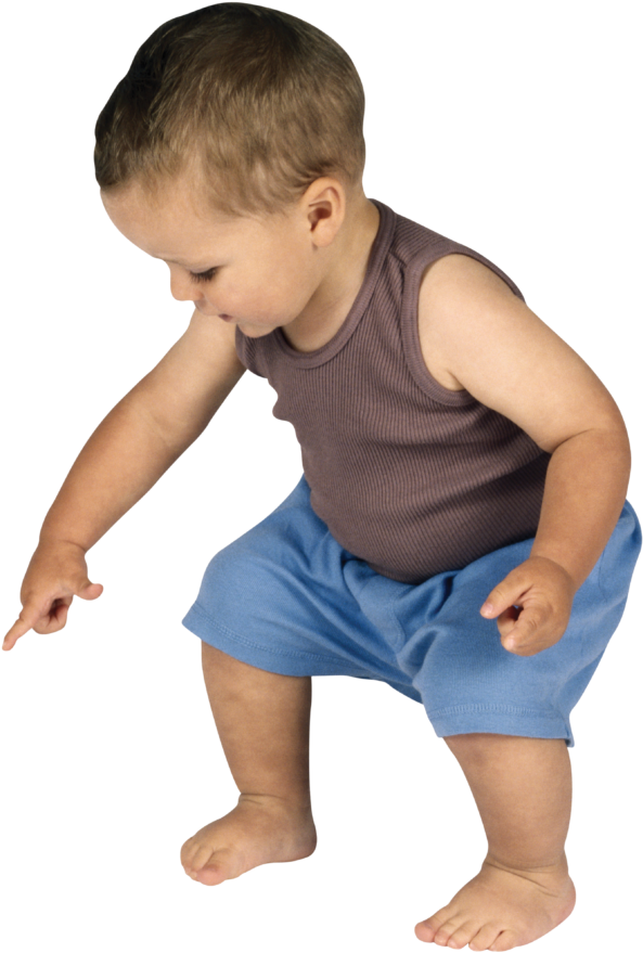 A Baby In A Tank Top And Blue Shorts