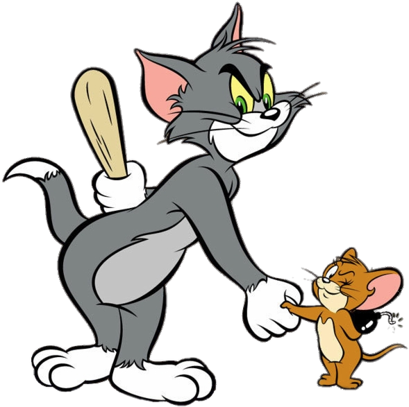 Cartoon Cat Holding A Bat And Mouse