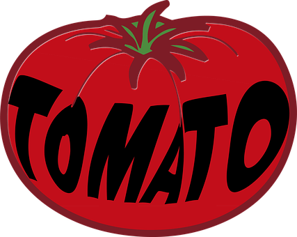 A Red Tomato With Black Text