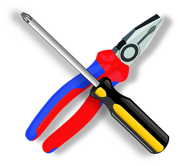 A Red Blue And Yellow Pliers And A Screwdriver
